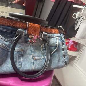 NEW Hand & Heart Custom-made Leather and Vintage Levis Handbag -